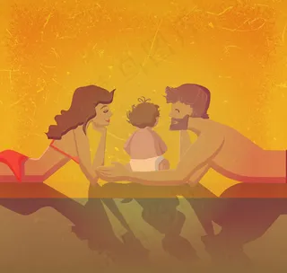 度假的三口之家