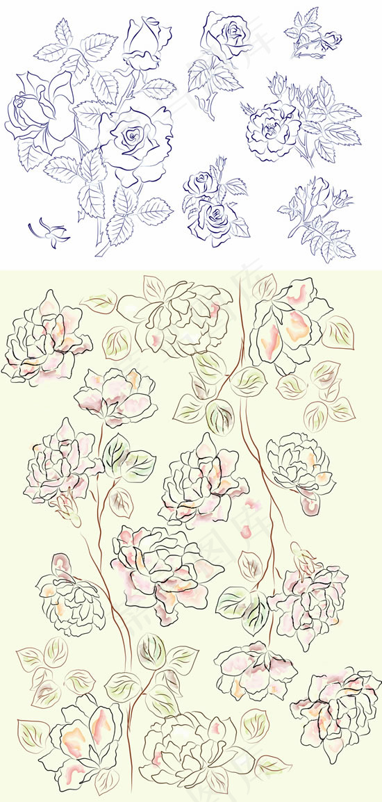 手绘线描鲜花eps,ai矢量模版下载