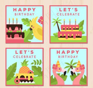 热带花鸟生日贺卡