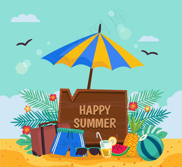 夏季沙滩插画