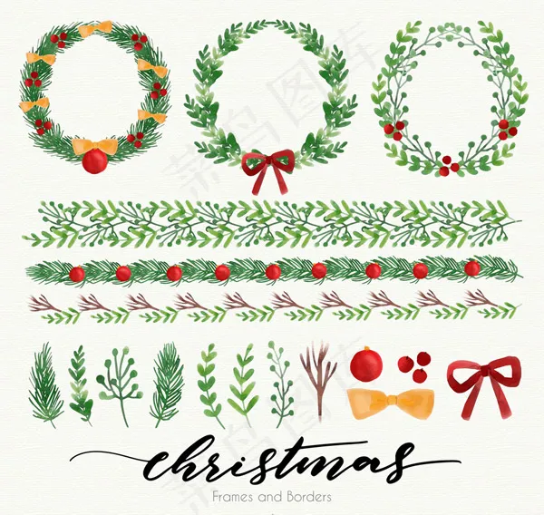 圣诞花环和花边ai矢量模版下载
