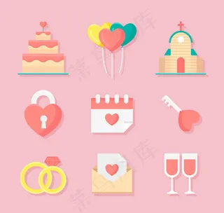 扁平化婚礼元素图