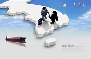 地图上握手人物