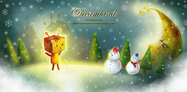 山丘与方盒人插画psd模版下载