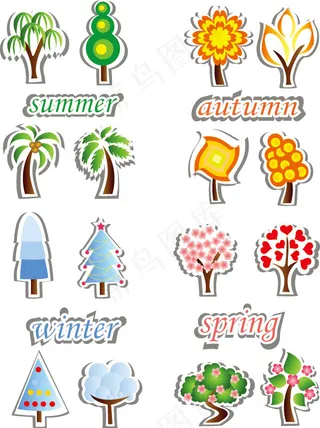 卡通剪纸树矢量