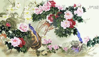 牡丹喜鹊图工笔画
