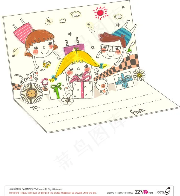 可爱线描家庭矢量ai矢量模版下载