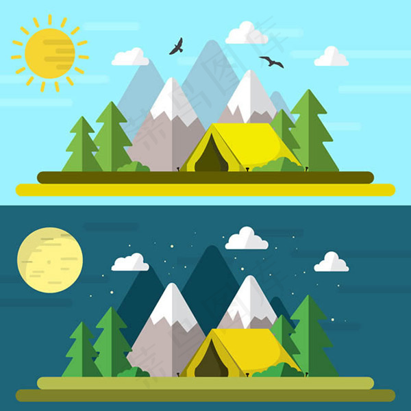 扁平化雪山风景