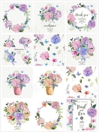 水彩花朵设计矢量