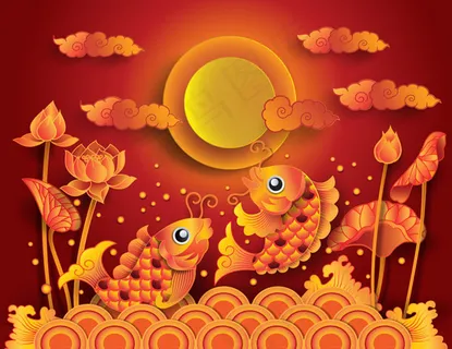 鲤鱼和荷花剪贴画 鲤鱼和荷花剪贴画