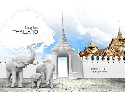 大象雕像与建筑