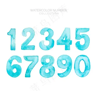 水彩绘蓝色数字
