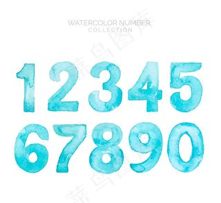 水彩绘蓝色数字