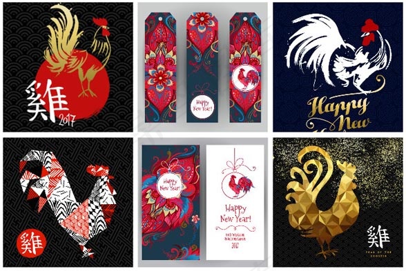 花朵雄鸡新年素材