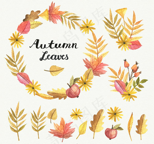秋季叶子和花环