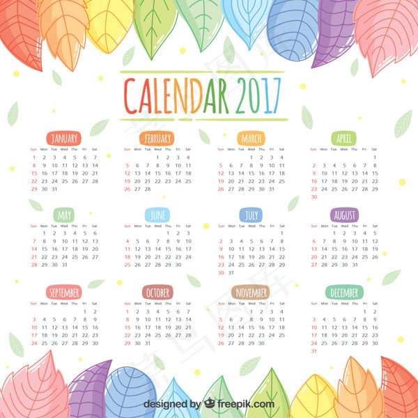 2017叶子日历ai矢量模版下载
