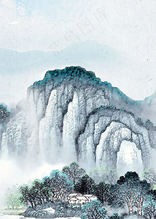 中国风山水背景(2200X3080(DPI:150))psd模版下载