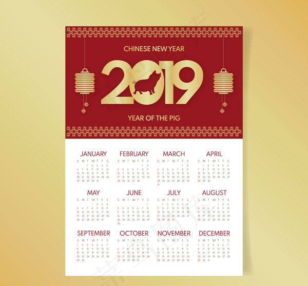 灯笼元素2019日历
