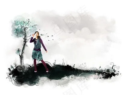 水墨插画与美女 水墨插画与美女