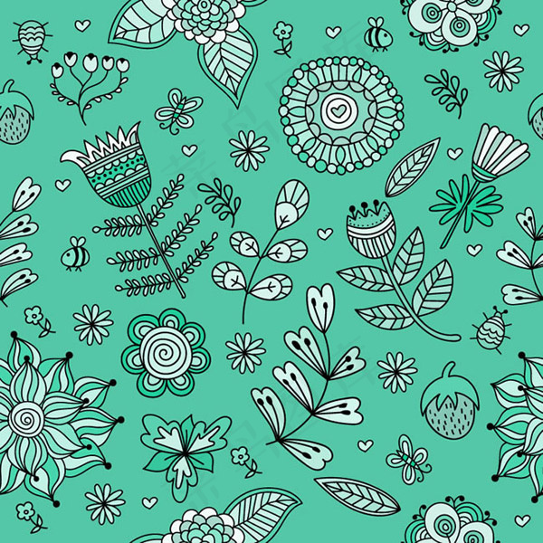 手绘花卉无缝背景