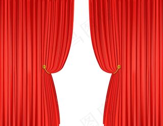 拉开的红色窗帘