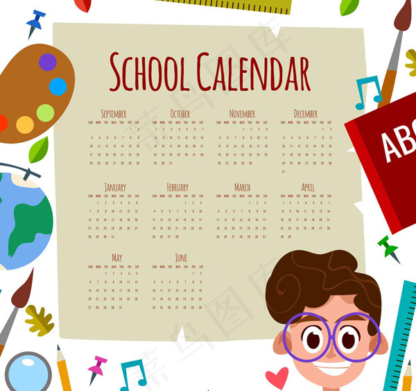 男孩装饰校园年历