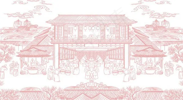 古代生活场景ai矢量模版下载