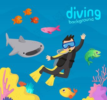 卡通潜水的男子