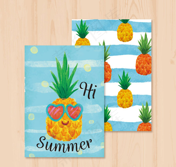 彩绘夏季菠萝卡片