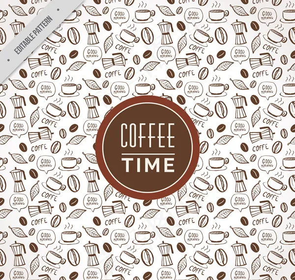 咖啡元素无缝背景ai矢量模版下载