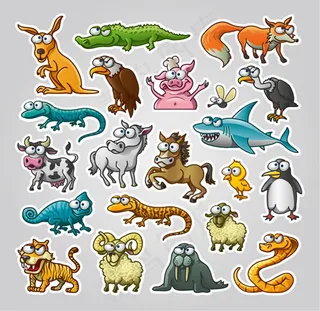 卡通动物贴纸,免抠元素