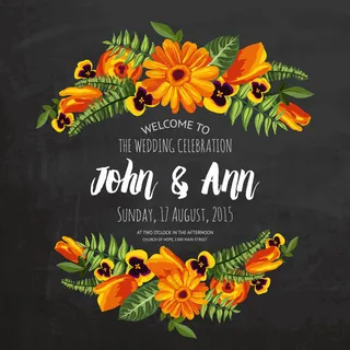 橙色花卉婚礼邀请卡