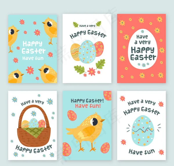 手绘复活节卡片ai矢量模版下载
