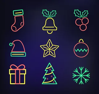 霓虹灯圣诞节图标,免抠元素