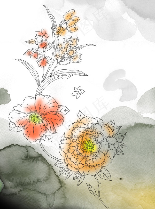 水彩花朵psd(2362X3189(DPI:300))psd模版下载