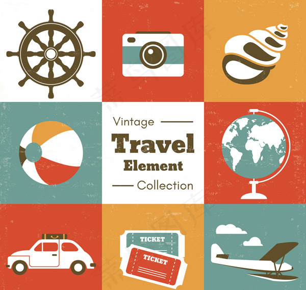 复古旅行元素图标,免抠元素