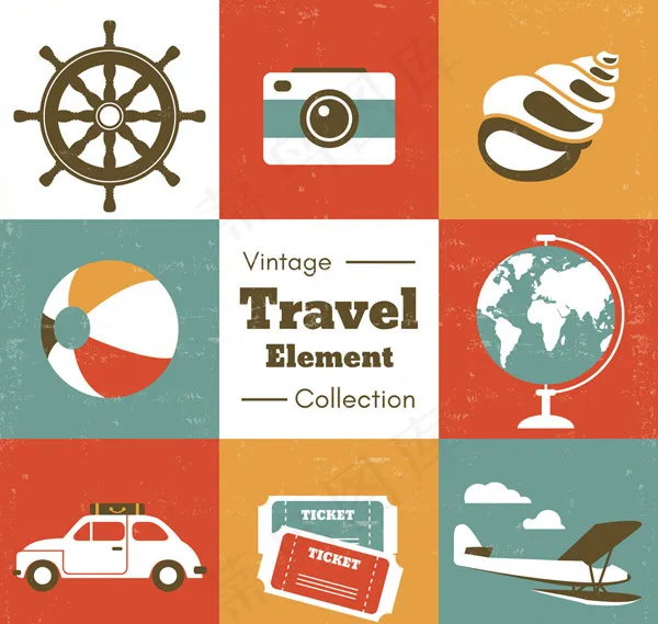 复古旅行元素图标,免抠元素