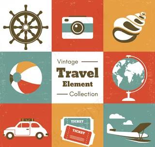 复古旅行元素图标,免抠元素