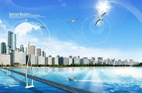 海滨城市风景(3500X2300(DPI:300))psd模版下载
