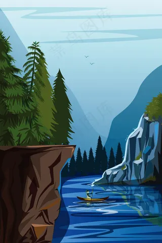 山川河流中的渔夫