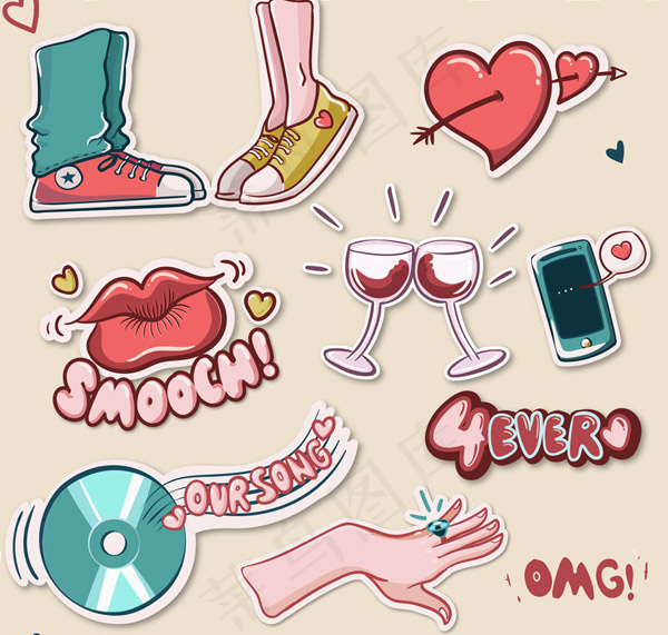 彩绘爱情元素贴纸