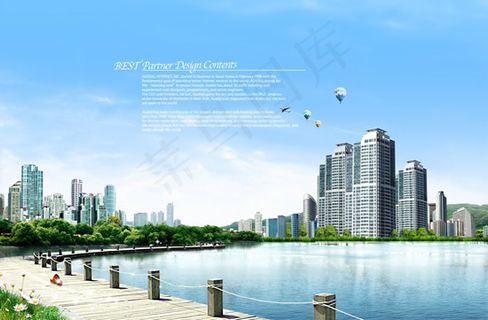 湖畔城市美景
