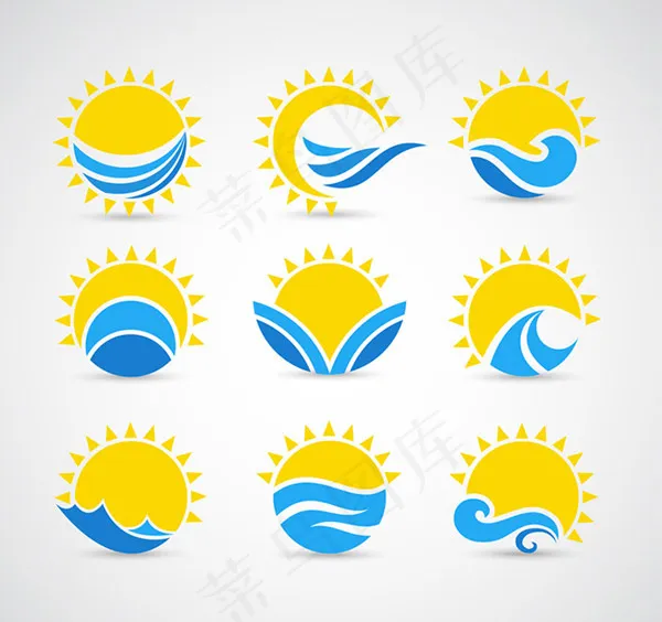 太阳与海浪标志ai矢量模版下载
