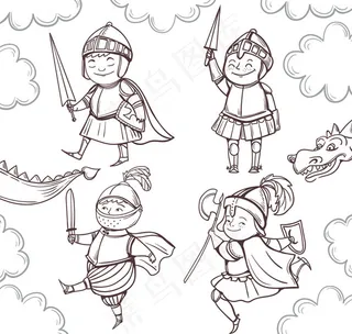 可爱手绘骑士,背景元素