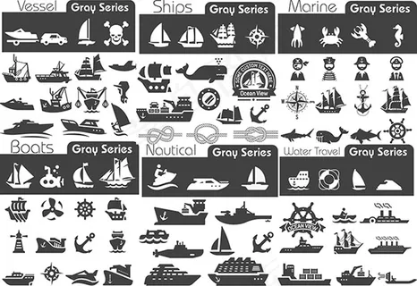 卡通海上船只剪影