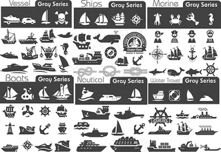 卡通海上船只剪影