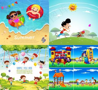 玩耍的卡通儿童