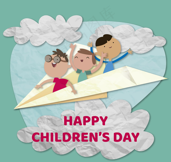 儿童节坐纸飞机的男孩