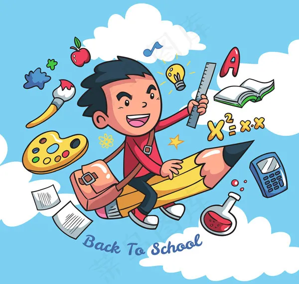 坐铅笔飞行男孩ai矢量模版下载