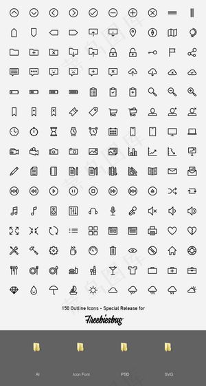 150个线框图标,免抠元素